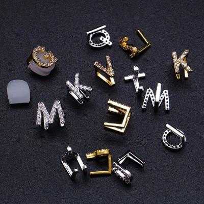 China Custom Wear Letter A-Z Grillz | Diamond Mouth Tooth Hip Hop Dental Braces Teeth Grillz Hip Hop for sale