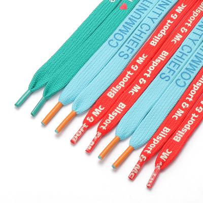 China Flat Custom Laces For Tubular Sport Shoe Polyester Strap With Silk Screen Pattern for sale