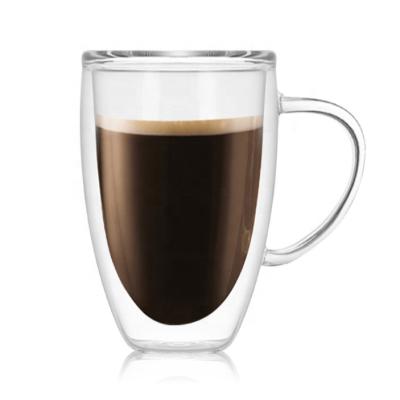 China Double-Layer 350ml Sustainable Heat Resistant Transparent Milk Coffee Glass Mug for sale