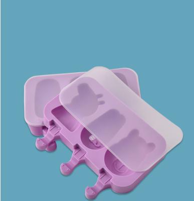 China Creative 3 Mold Viable Cartoon Ice Cream Silicone Popsicle Mold With Stick Homemade Ice Cream Mold With Lid for sale