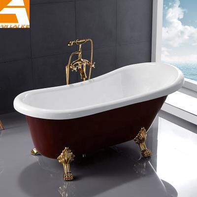 China Antique style double slipper red color bathtub with four legs, KF-721C for sale