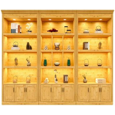 China Europe Retail Store Wood Grain Color Luxury Custom Art Display Cabinet Wall Cabinet Store Fixture for sale