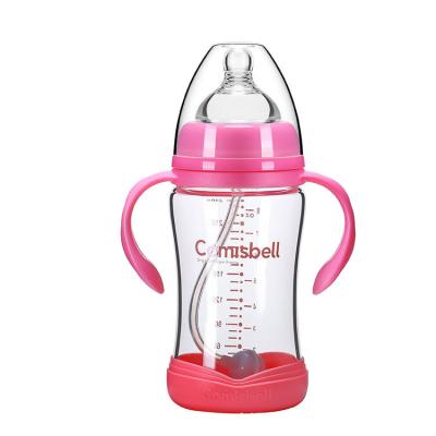 China BPA Free High Borosilicate 240ml Glassware Silicone Sleeve Kids Glass Feeding Bottle Newborn Baby Feeding Bottles for sale