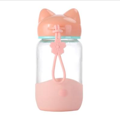 China Borosilicate Modern Simplicity Double Water Cup Cute Clear Glass Kids With Silicone Lid Cartoon Drinking Glass Cup for sale