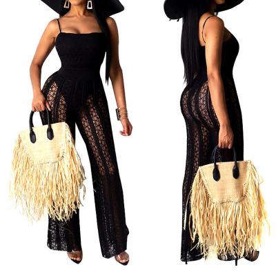 China QUICK DRY sexy spaghetti strap jumpsuits and wide leg pants jumpsuit set women clothing sets fashion lace jumpsuit and pants two piece set for sale