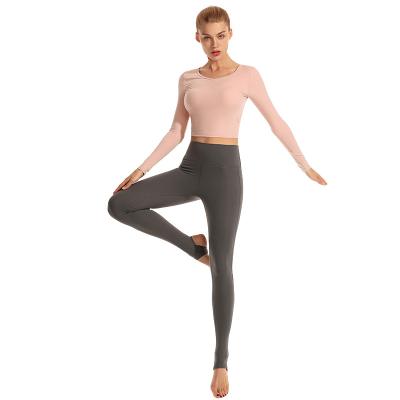 China Breathable Custom Logo Unique Workout Clothing Women Sport Wear Sets Long Sleeve Yoga T-Shirt And Yoga Gaiters 2 PC Yoga Set for sale