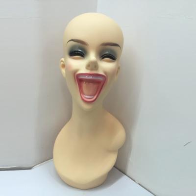 China Plastic Realistic Bald Head Mannequin Head With Shoulders Mesh Hat Display for sale