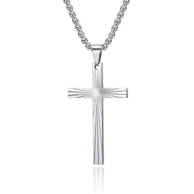 China Silver Golden Black Ray of Light Cross Necklace Unisex Titanium Steel Ankh Sunshine Cross Pendant Necklaces for Men and Women for sale