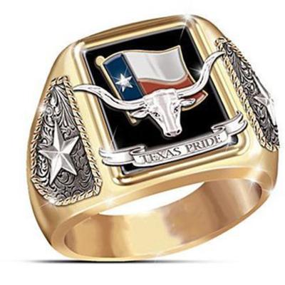 Китай Cross-border Hot Selling Bullfighting American Stars and Stripes Painting Oil Divided Gold Two Tone Men's Ring продается