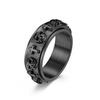 中国 Skull Cross Titanium Steel Rotatable Stress Relief Fidget Anxiety Spinner Rings 販売のため