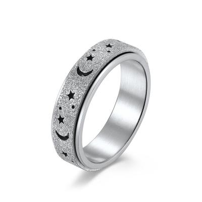 Китай Titanium Stainless Steel Spinner Moon and Star Fidget Stress Relieving Anxiety Rings SandBlast Glitter Finish Ring продается