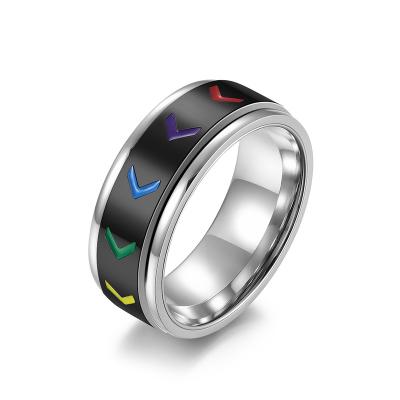 中国 LGBT Pride Rainbow Flag Arrow Stainless Steel Stress Anxiety Relief Spinner Ring for Men Women 販売のため