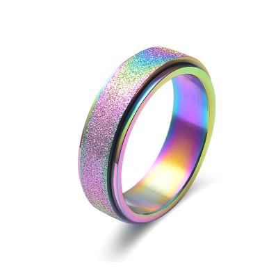 China Spinner Anxiety Fidget Ring for Women Stainless Steel Sand Blast Glitter Finish Rose Color Sandblast Glitter Finish Rings for sale