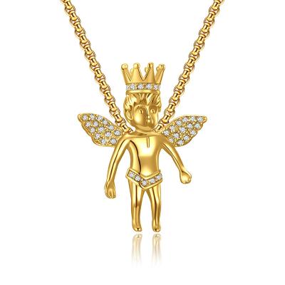 China Little Angel Diamond Necklace Titanium Steel 18K Gold Plated Angel Little Boy Pendant for sale