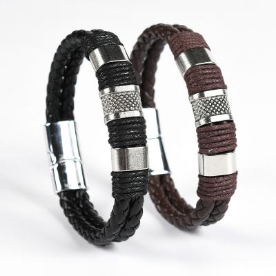 China Fashion Braided Men's Leather Bracelet Alloy Magnet Buckle Simple Vintage Bracelet for sale