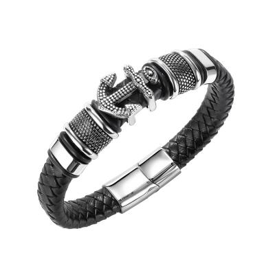 Cina Men's Leather Bracelet American fashion Multi Layer Hand Woven Magnetic Buckle Leather Bracelet in vendita