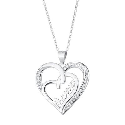 China S925 Sterling Silver Zircon Platinum Double Love Necklace Female Mother's Day Women Birthday Pendant Gift for sale