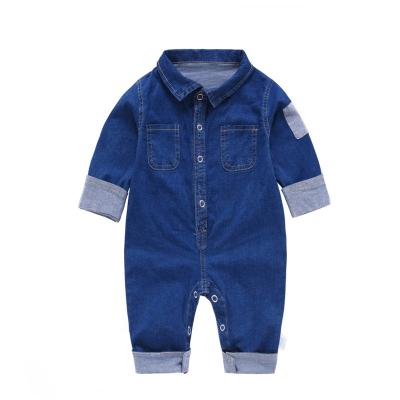 China Anti-Shrink Blank Toddler Infant Baby Clothes Long Sleeve Cute Denim Baby Boy Girls Romper Kids Clothing for sale