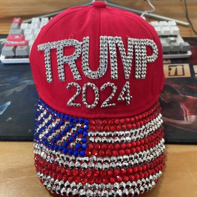 China breathable & Custom Logo Sports Trump Biden American Flag Waterproof 100% Cotton Knitted Election Hat Rhinestone Peaked Cricket Hats Loose Baseball Cap for sale