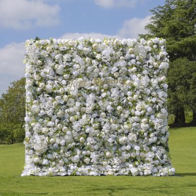 China Wedding Party Event 2023 White Flower Wall Wedding Babybreath Decorative 3D Backdrop Rolled Up Artificial Flower Panels for sale