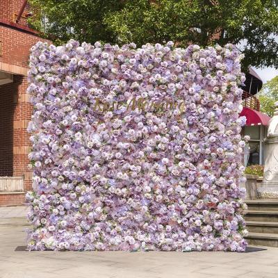 China Wholesale Wedding Party Event Decoration Backdrop Artificial Flowers Rose Decorative Purple Silk Flower Panel for sale