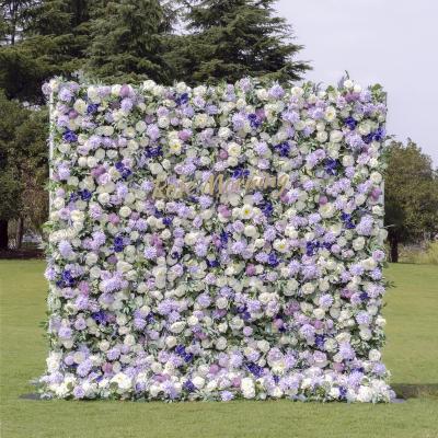 China Wedding Event Champagne Purple Rose Wall Rolled Up Decorative Artificial Flower Backdrop Stand Wedding for sale