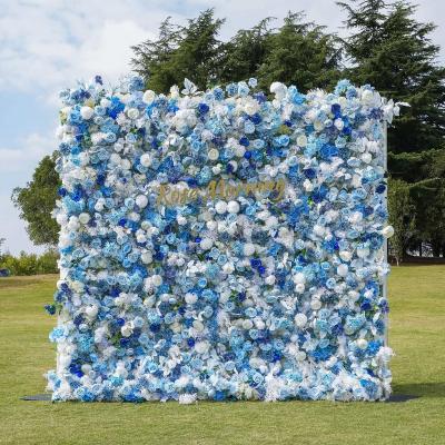 China Wedding Blue Floral Luxury Wedding Backdrop Wall Wedding Backdrop 5D Color Flower Silk Fabric Background For Wedding Party Event Decoration for sale