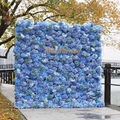 China Wedding Party Event Blue Hydrangea Curtain Flower Wall For Wedding And Event Decoration for sale