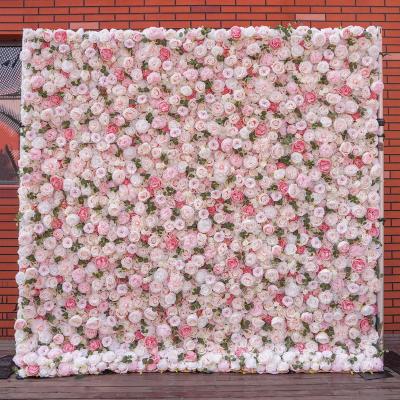 China Wedding Party Event Whosale 3D Artificial Roll Up Fabric Curtain Wall Flower Wall Backdrop 8ft*8ft for sale