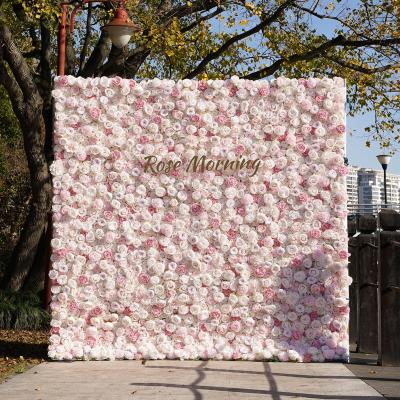 China Wholesale Bridal Event Wedding Supplies Decoration Backdrop Rolled Up Silk Rose Flower Artificial Decorative Wall for sale