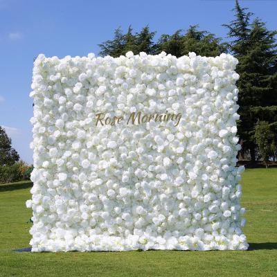 China Wedding Party Event White Roses Roll Up Artificial Flower Wall For Wedding Decoration for sale