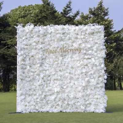 China Wedding Party Event Wholesale Luxury Wedding Birthday Party Decoration 3D Rolled Up White Artificial Flower Panels Fower Walls for sale