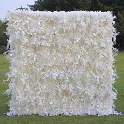 China Wedding Party Event Wholesale Pampas Flower Wall Decorative 5D Wedding Backdrop Rolled Up Artificial Flower Panels for sale