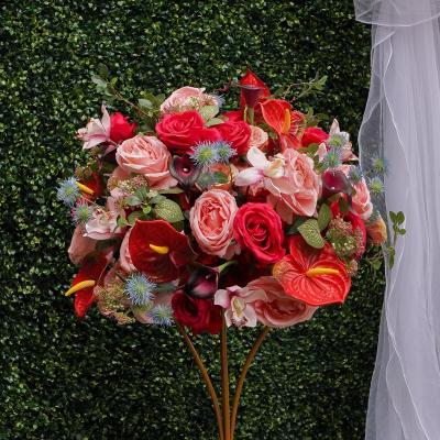 China Wedding Table Decoration Artificial Flower Runner Flower Table Centerpiece Red Wedding Party Decoration for sale