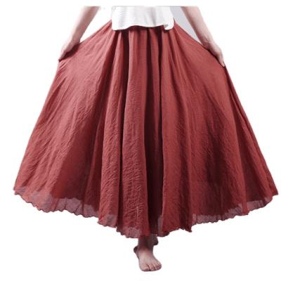 China Women's Solid Color Long Skirts Cotton Dress Skirt A Line Breathable Large Size Canvas Elastic for sale