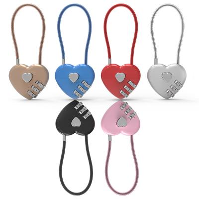 China Zinc Alloy Cheap Promotion combination lock heart shaped padlock 3 digit travel luggage lock red pink black color for sale