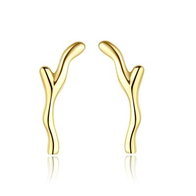 China S925 CLASSIC Silver Minimalist Sweet Antlers 14K Gold Stud Earrings For Women for sale