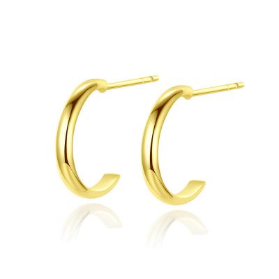 China S925 CLASSIC silver minimalist C tupe 14K gold stud earrings for women for sale