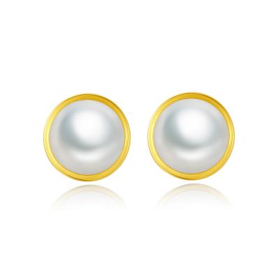 China S925 CLASSIC Silver Minimalist 14K Gold Freshwater Pearl Stud Earrings For Women for sale