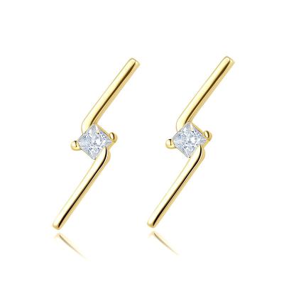 China S925 CLASSIC Silver Minimalist 14K Gold Diamond Zircon Stud Earrings Lightning For Women for sale