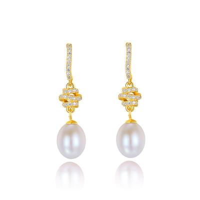 China CLASSIC Silver Freshwater Pearl Zircon S925 18K Gold Long Drop Earrings For Women for sale