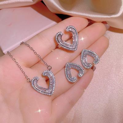 China Luxury Romantic Fashion Zircon Heart Jewelry Sets Woman Wedding Jewelry Set Bridal for sale