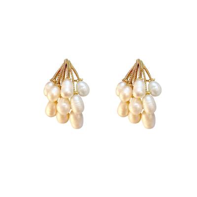 China Charm Earring Fashion 925 Real Silver Needle Gold Plated Natural Freshwater Pearl French Baroque Earrings for sale