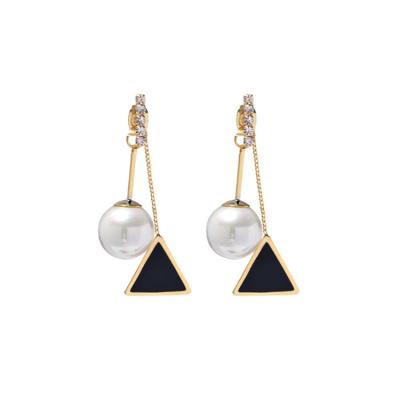 China 925 needle geometric silver pearl long earring personality fashion long earring set gold plated pearl earring for sale