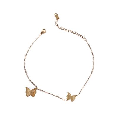 China Butterfly Fashion 316L Stainless Steel Anklet Chain Bracelet Women Gold Butterfly Feet Jewelry Anklet for sale