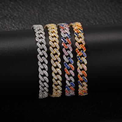 China Hiphop Fashion Charms 8mm Cuban Chain Micro Insert Zircon Bracelet Colorful Pink Bracelet for sale