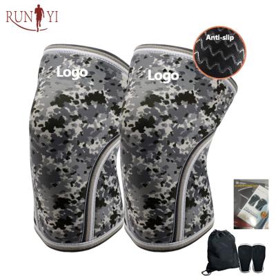 China OEM Shipping Sublimation Printing Camouflage Design Comfortable Adjustable Quick Compression Support Anti Slip Band Weightlifting 7mm Neoprene Knee Sleeve for sale