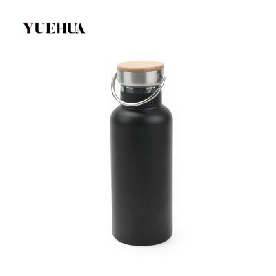 China Matte Black Small Mouth Single Wall Stainless Steel Sport Vacuum Flask Viable Insulated Water Bottle With Metal Bamboo Lid for sale