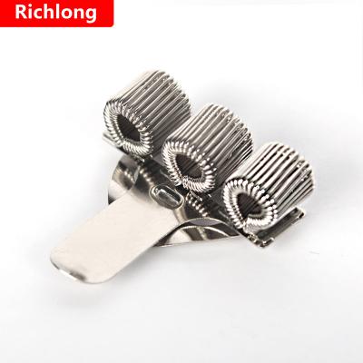 China High Quality Silver Triple Spring Pen Holder With Pocket Metal Hole Clip Wholesale Metal Writing Stationery Elastic Loop for sale