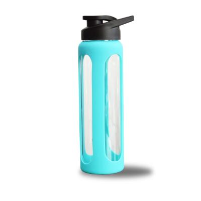 China Sustainable 700ml Silicone Sleeve Hot Sale Clear Glass Water Bottle With Lids for sale